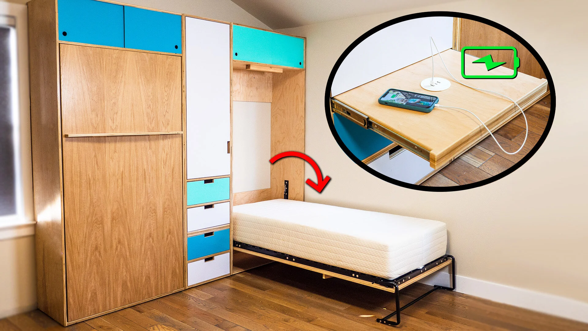 How To Build A DIY Dual Murphy Bed with Hidden Charging Nightstand, Closet &amp; Storage