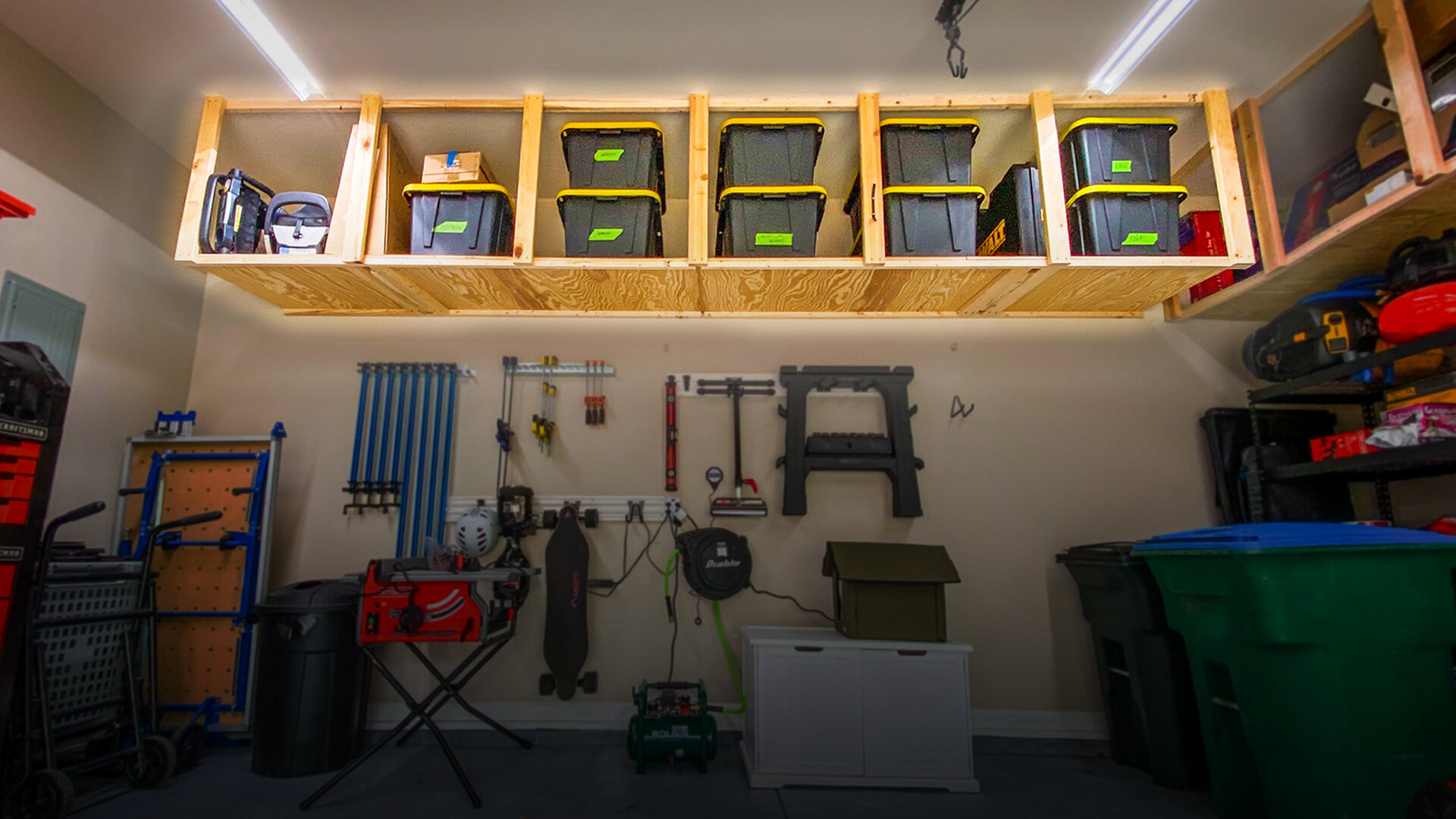 How To Build Diy Garage Storage Shelves, Suspended Shelves From Ceiling Garage