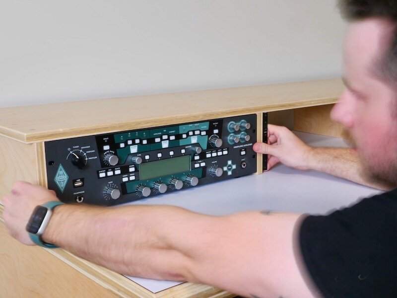 As I mentioned, I designed this monitor stand to fit rack mounted equipment, and that meant I had to make the spacing between the vertical pieces pretty specific. Rack mount gear has a universal width of 19”, and the height is measured in rack units…
