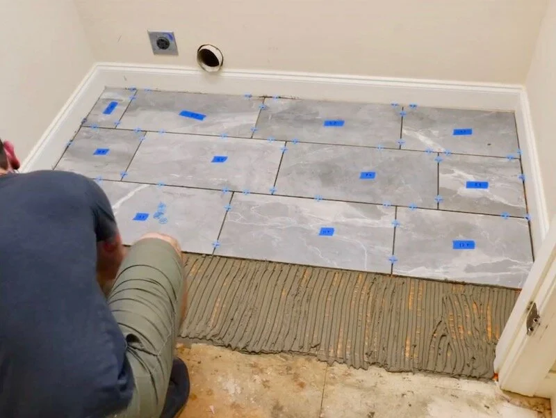 Installing Tile Floor for the First Time // How To Lay Tile Floor