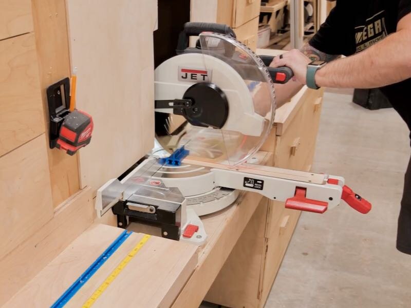 Cutting aluminum t-track for the cross cut sled at the miter saw.