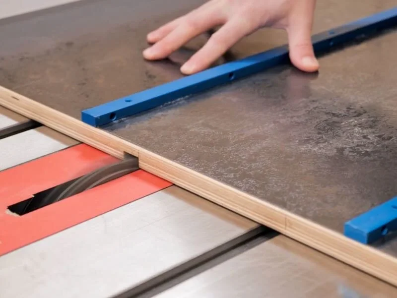 Cutting dado grooves to accept t-track to the top of the cross cut sled