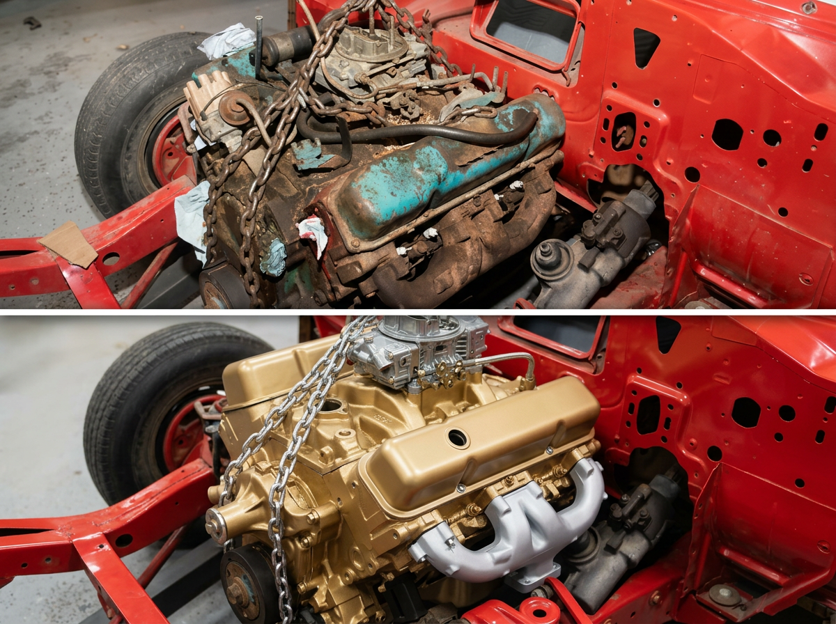 Before and after image of headers coated with Jet-Hot High Performance Coating