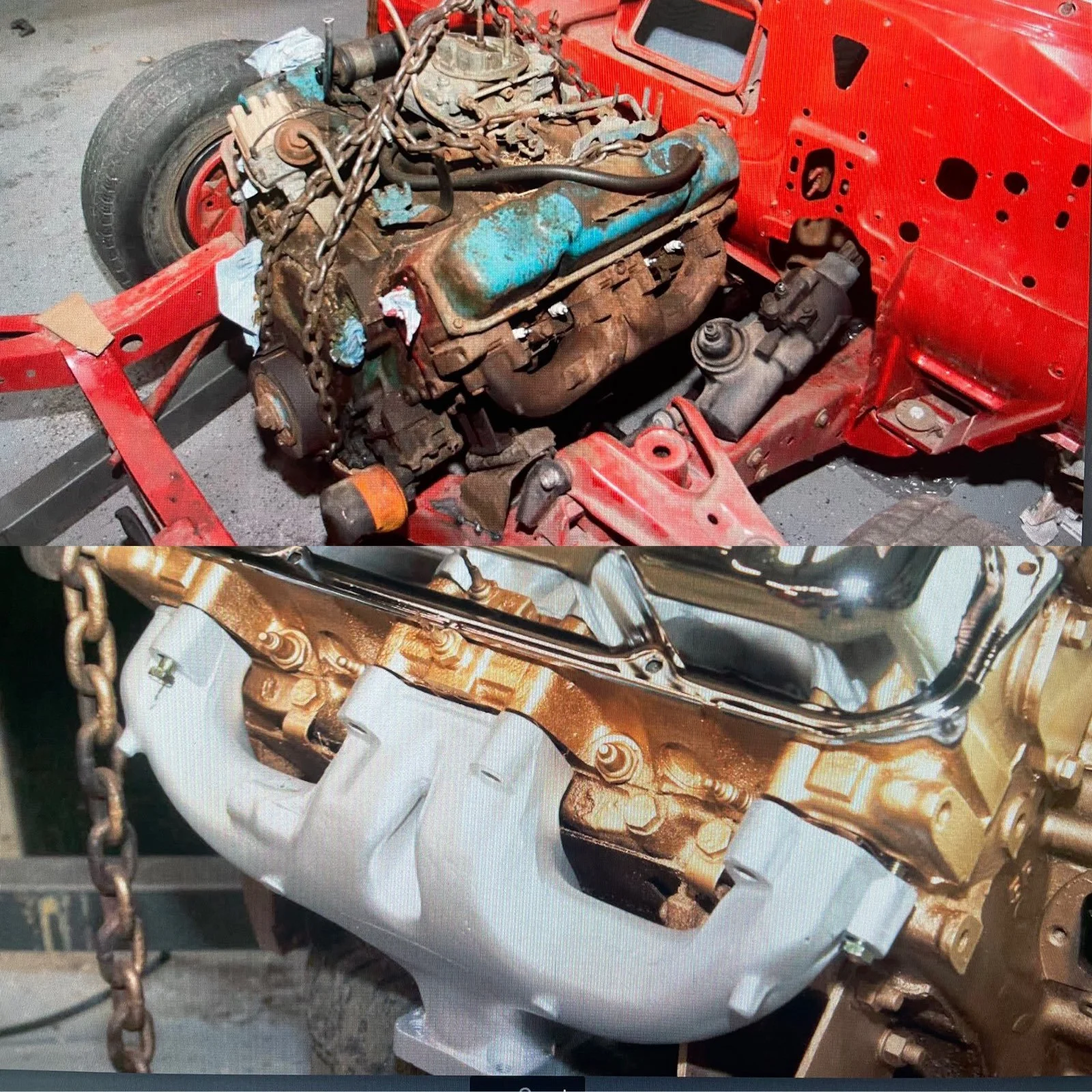 Before and after of manifold restored with 1300S Satin silver