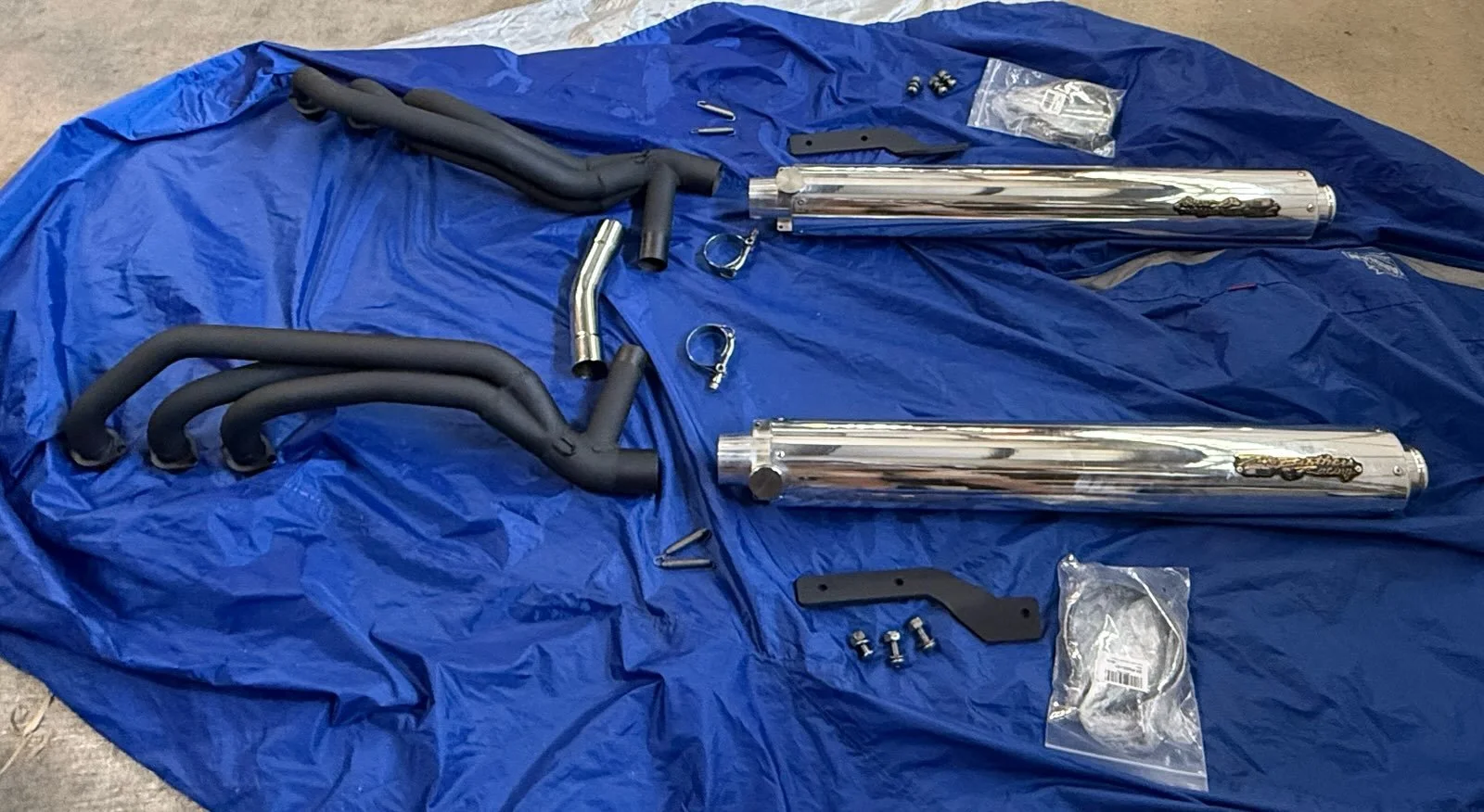 2000 Satin black headers w/1300 classic polish mufflers
