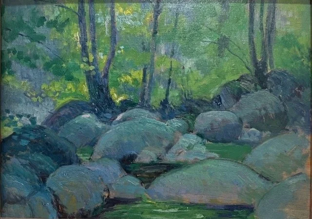 bernhard gutmann, 10.5x13.75 inches, sunset through trees, oil:wood, 10931 3.jpeg