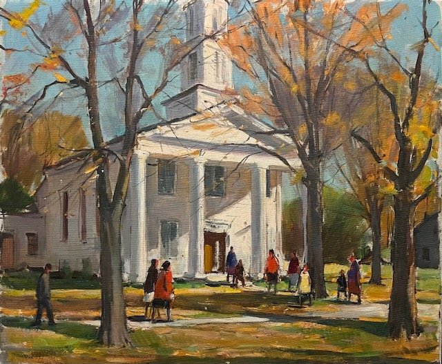 carl peters, arriving at church, oil , 20x24 inches.jpeg