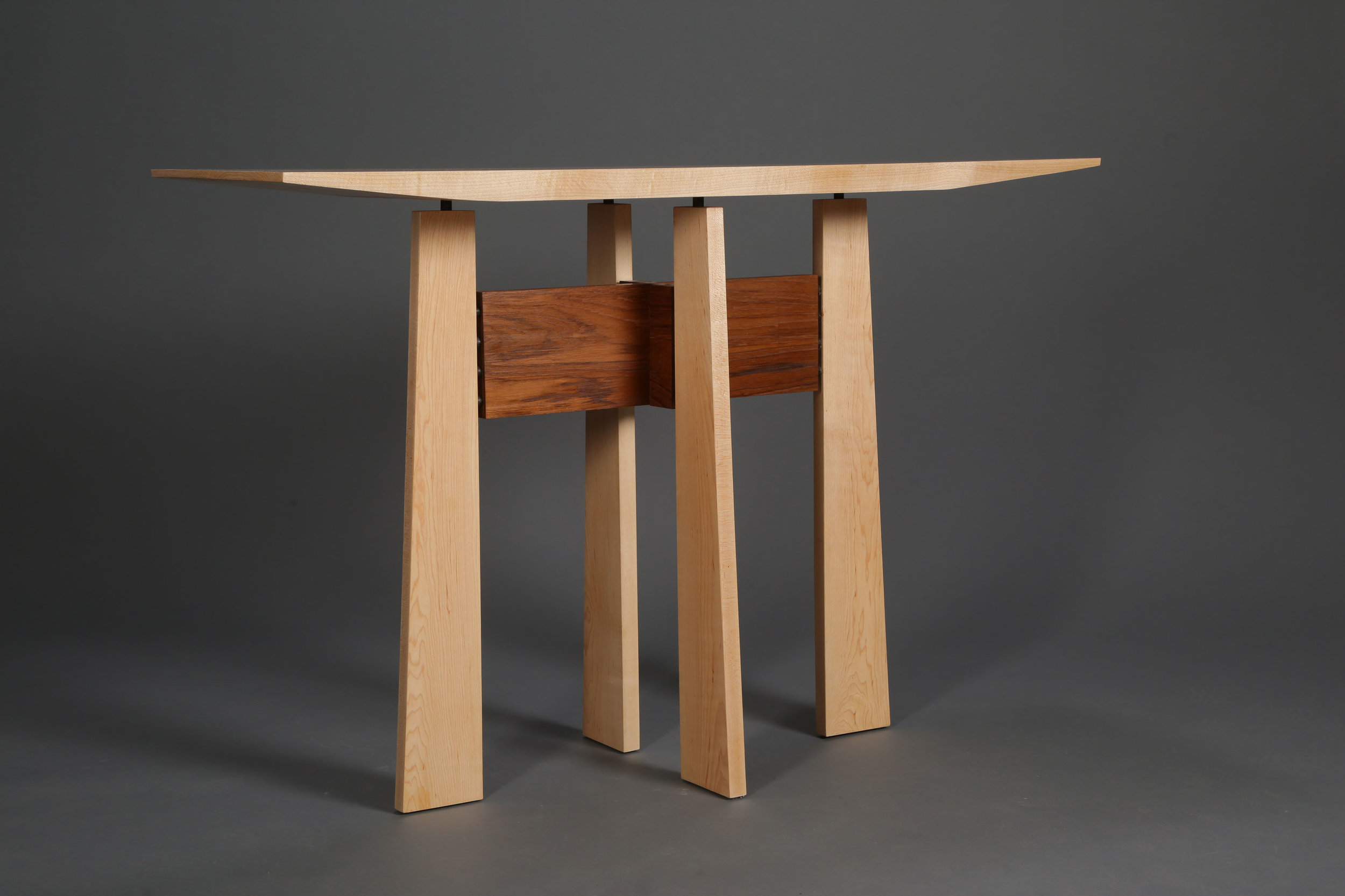   CONSOLE TABLE  | WHITE MAPLE &amp; TEAK, 42" x 15" x 30",  SOLD  