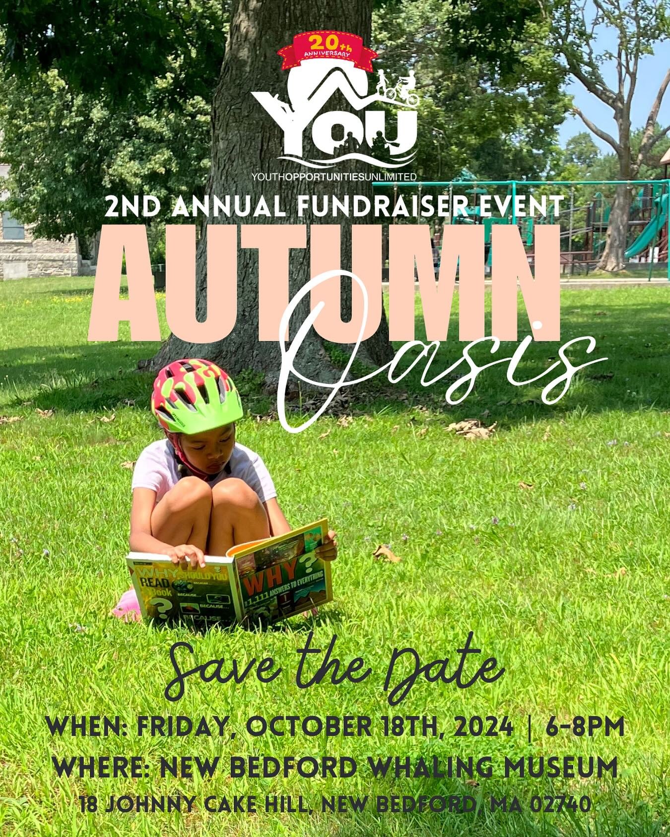 🎉 Join us in celebrating 20 incredible years of Y.O.U. at our 2nd annual Autumn Oasis Fundraiser event! 🎈 

🗓️Save the date: Friday, October 18th, 2024, 6:00pm-8:00pm. Get ready for an unforgettable evening as we reflect on our journey, celebrate 