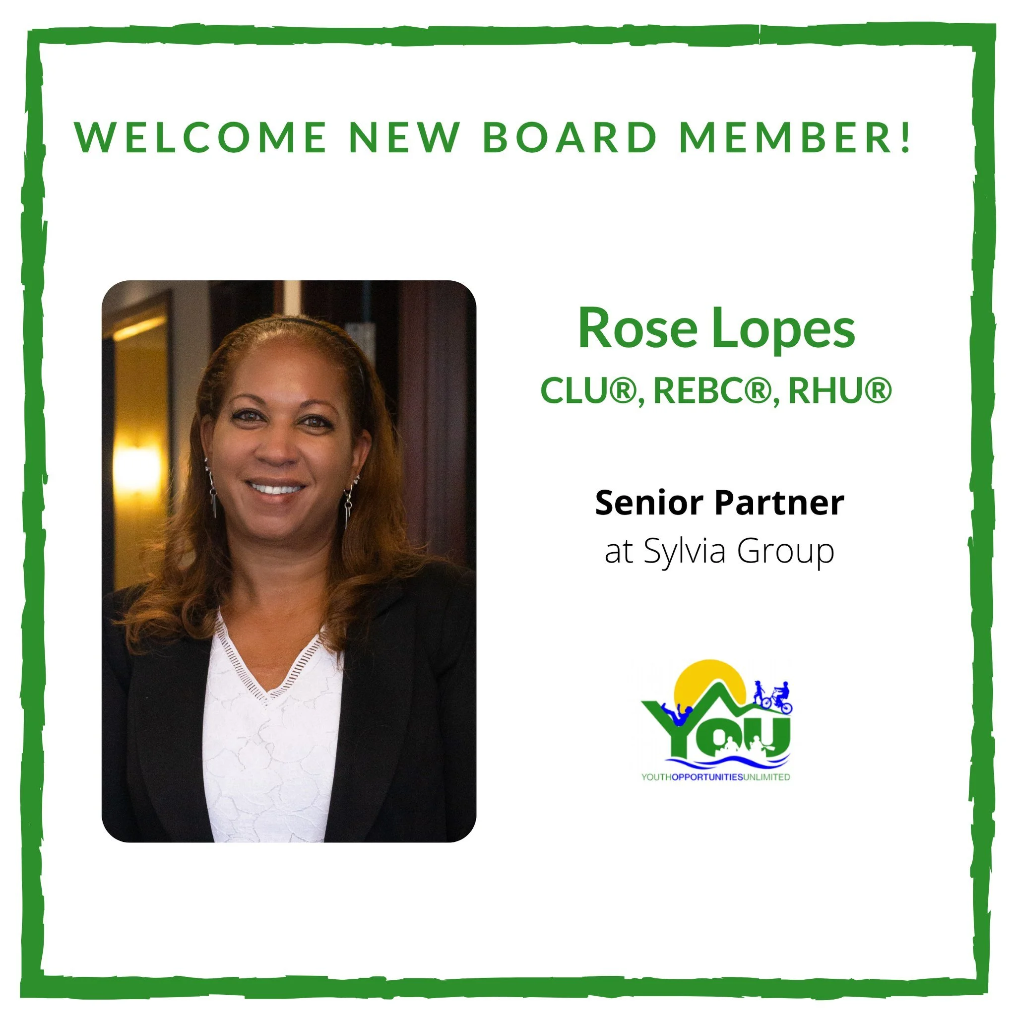 📣 Please help us welcome Rose Lopes, Senior Partner at Sylvia Group onto our Board of Directors!

We&rsquo;re thrilled to have her join our team and look forward to her contributions in supporting and enriching this organization and ultimately the y