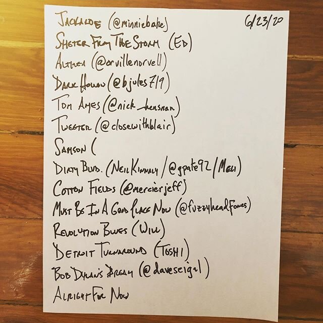 Last night&rsquo;s live steam setlist. Thanks for all the requests! There was also a Lawyers, Guns, &amp; Money thrown in there somewhere...If you missed it it&rsquo;s in my story for a few more hours and also archived on FB @ facebook.com/rossjamesm