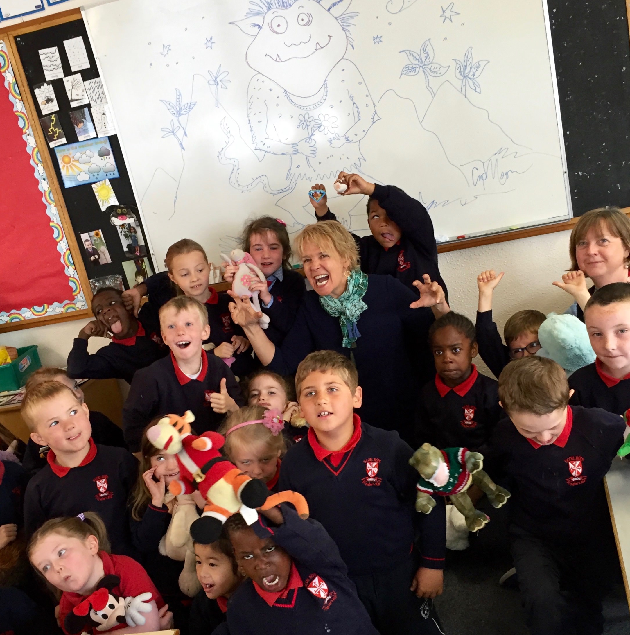 Drawing monsters and making monster faces with kindergarten students in Galway, Ireland!