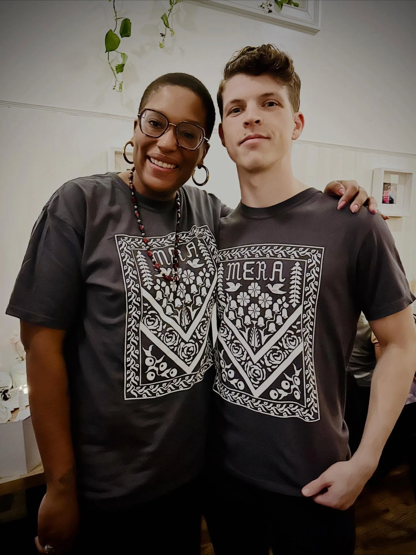 HOT OFF THE PRESS - literally! Our fellow worker, Garima designed our new shirts and we couldn&rsquo;t love them more; swipe to see how she included different elements of Mera in the design. Now available online and in person. Printed on Comfort Colo