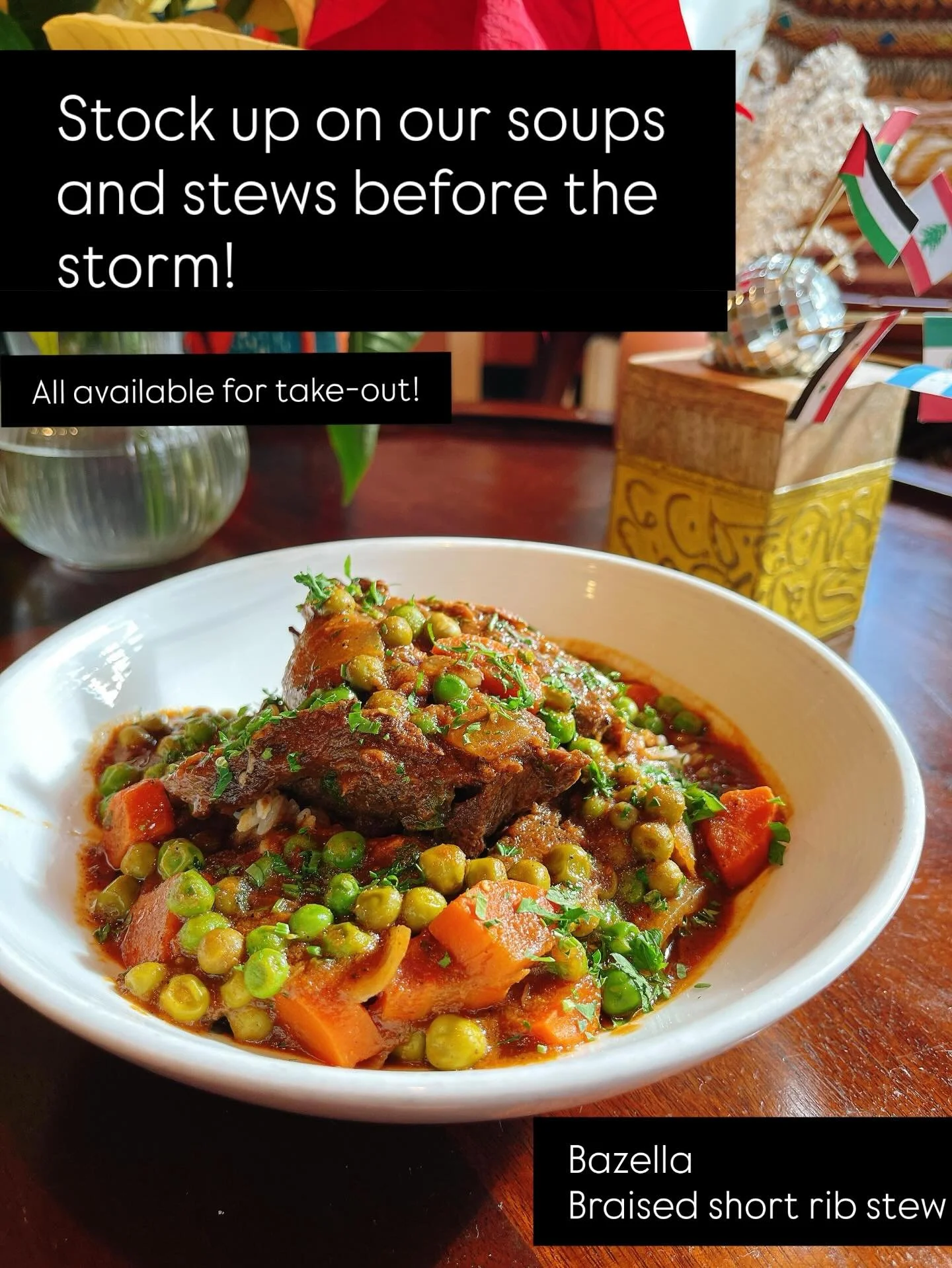 Come stock up on soup before the storm comes! Everything can be packed to go so you can indulge on your own terms! ❄️