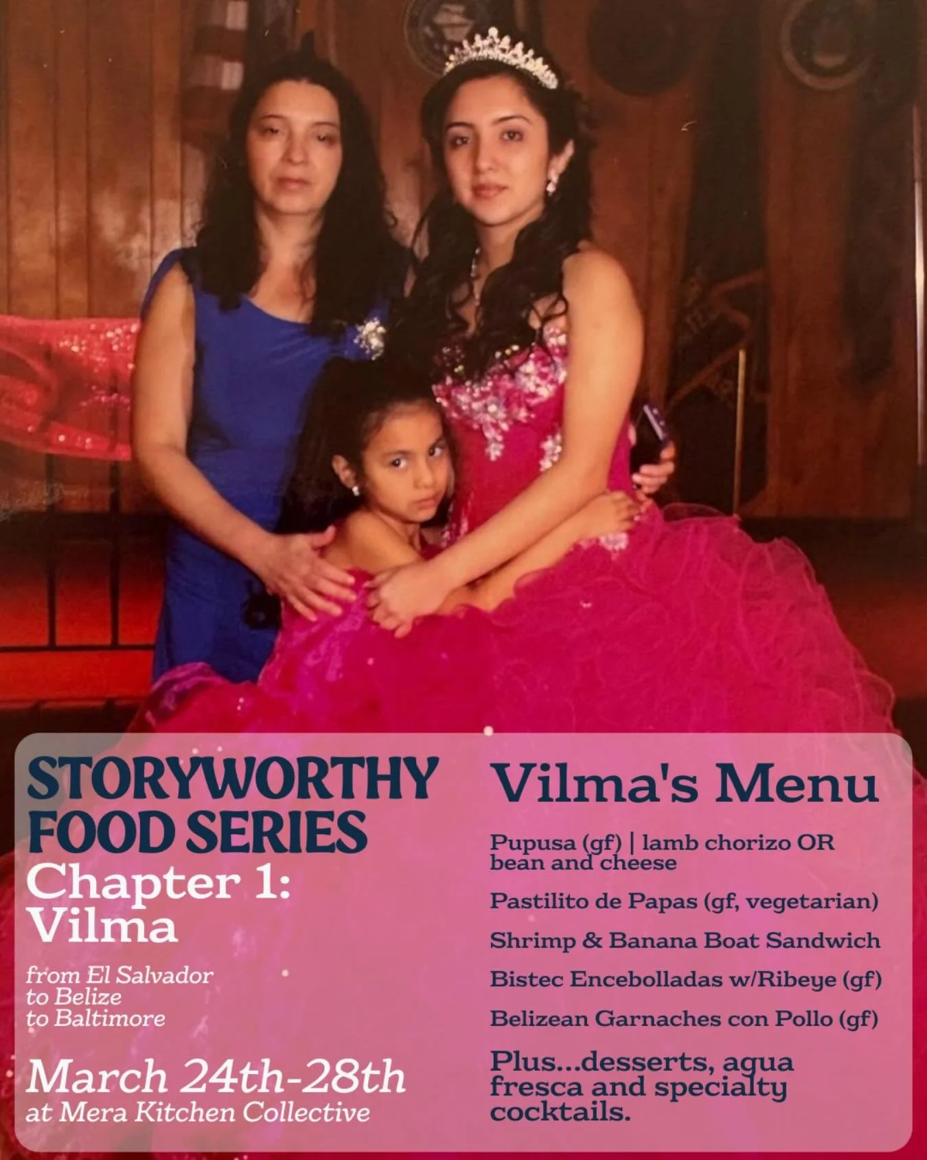 We can&rsquo;t wait to welcome you # next week for our first chapter of our story-worthy food series, featuring Vilma&rsquo;s Salvadoran and Belizean cuisine! The menu will be available all week for dine-in with limited orders for take-out.

- Pupusa