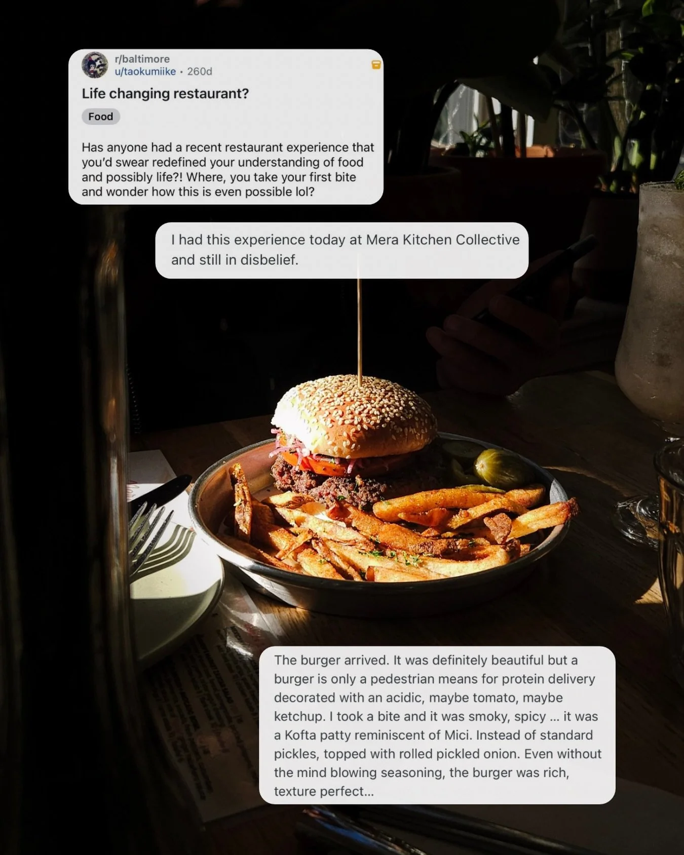 We&rsquo;re burger famous on Reddit! Our Kofta seasoned beef patty, griddled beefsteak tomato, sumac onion &amp; parsley, and spicy shatta mayo will redefine your understanding of food. Want to elevate it? Add goat cheese. Come have a life changing e