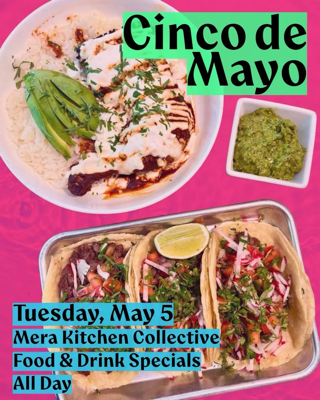 We&rsquo;re celebrating Cinco de Mayo tomorrow, Tuesday May 5th. We&rsquo;ll have a special lamb barbacoa, plus our usual carne asada tacos and mole de pollo and drink specials! Join us all day!
