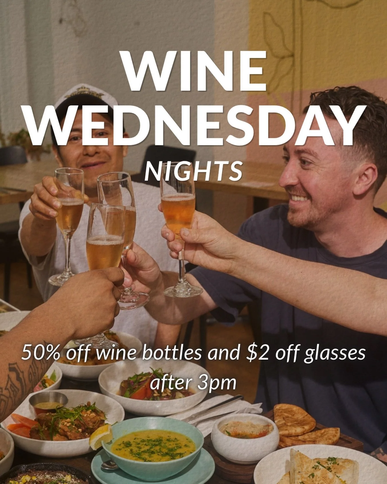The middle of the week doesn&rsquo;t have to be boring. That&rsquo;s why we have Wine Wednesday Nights! Join us after 3pm for half priced wine bottles and $2 off 🍷 glasses.