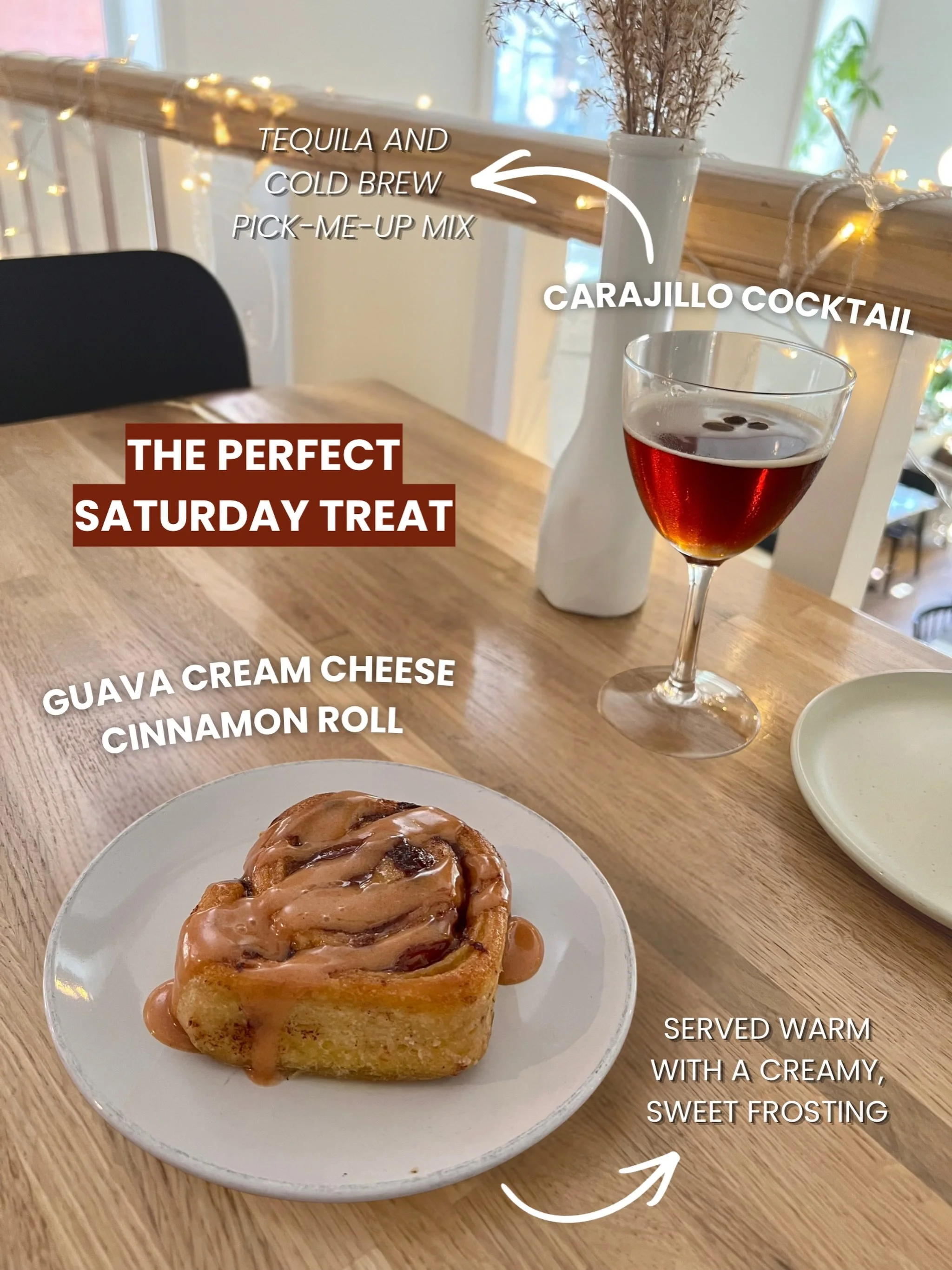 Treat yourself on this beautiful Saturday, you deserve it. Try our Guava Cream Cheese Cinnamon Roll paired with the Carajillo Cocktail for the perfect treat. We&rsquo;re open for brunch from 11am to 3pm.