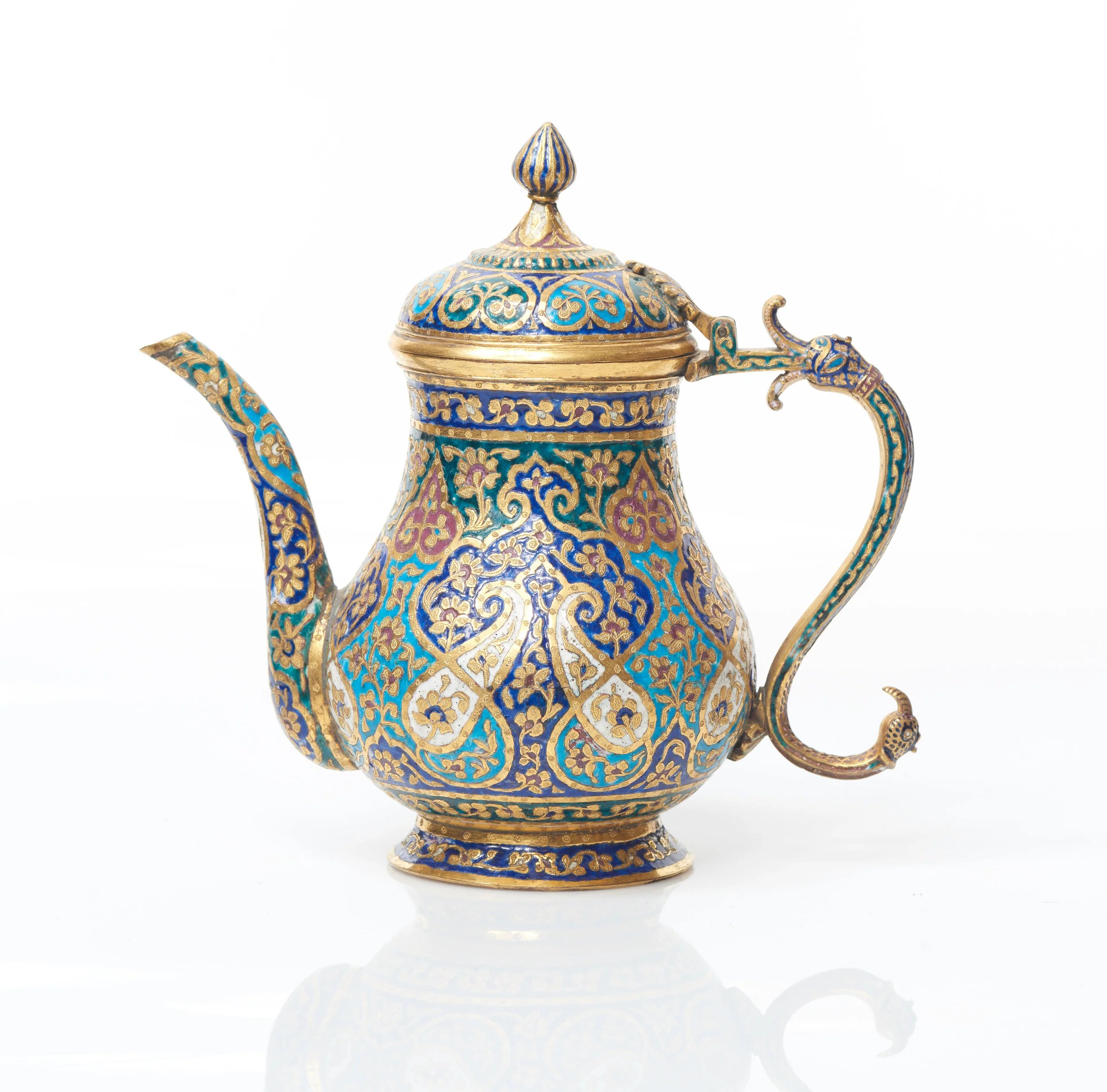 Kashmir gilt bronze enamel teapot 