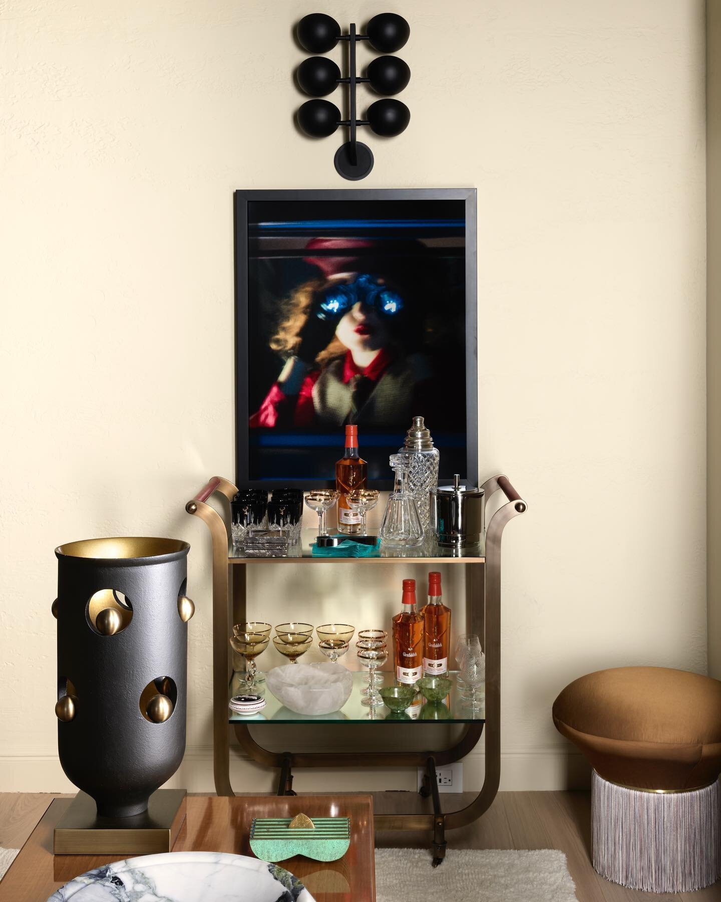 This bar cart by @blackmancruz is to die for! We wanted to say thank you for being part of our Living Room Design at The San Francisco Decorator Showcase House @sfshowcase 
This piece really adds to the space with its Patinated Brass Frame and leathe