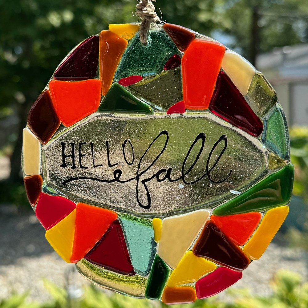 Hello Fall Fused Glass Ornament