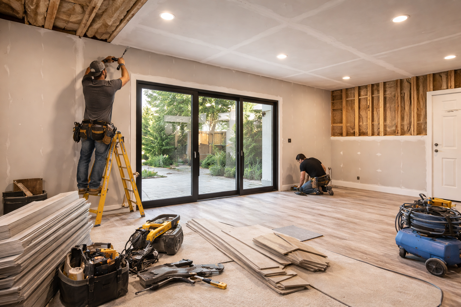 A tall telecommunications tower with multiple antenna arrays and steel framework, set against a clear sky.