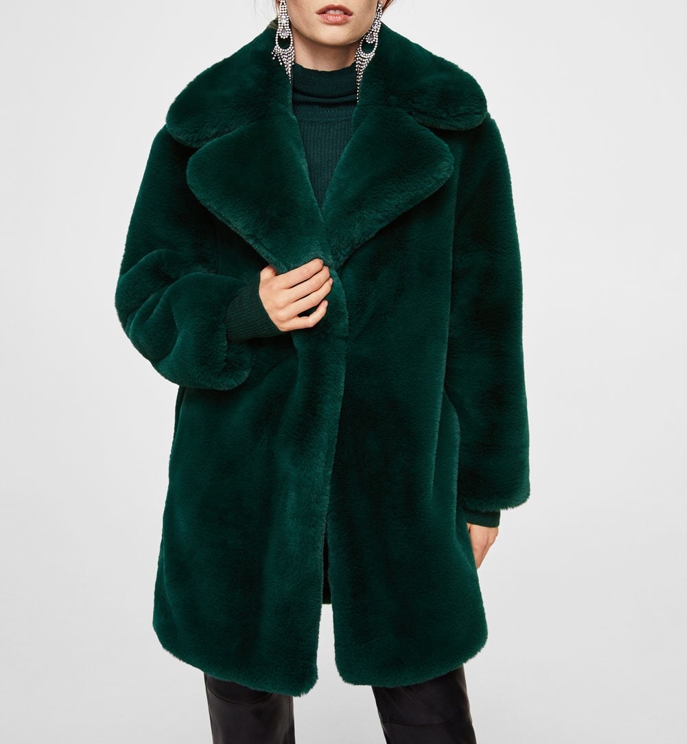   Medium Lapels Faux Fur Coat in Dark Green  