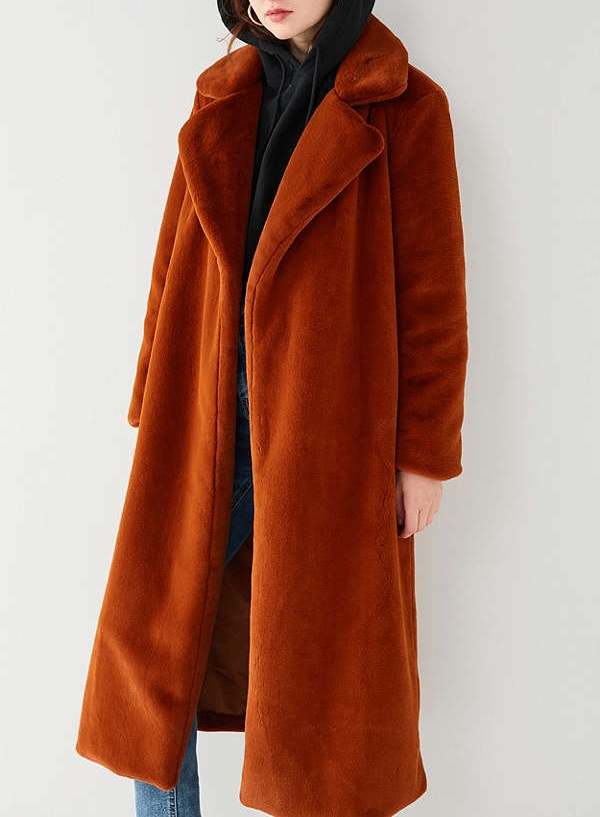   Long Fuax Fur Coat in Light Brown  