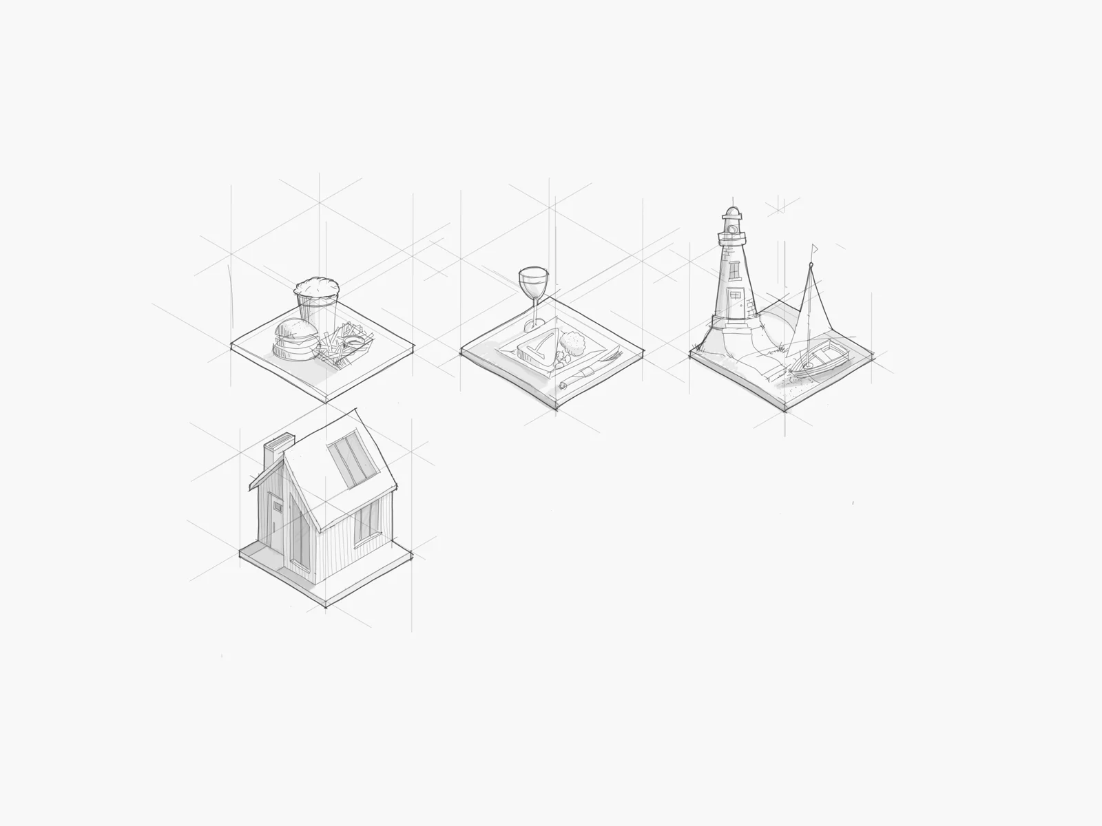Early sketches of product category icons.
