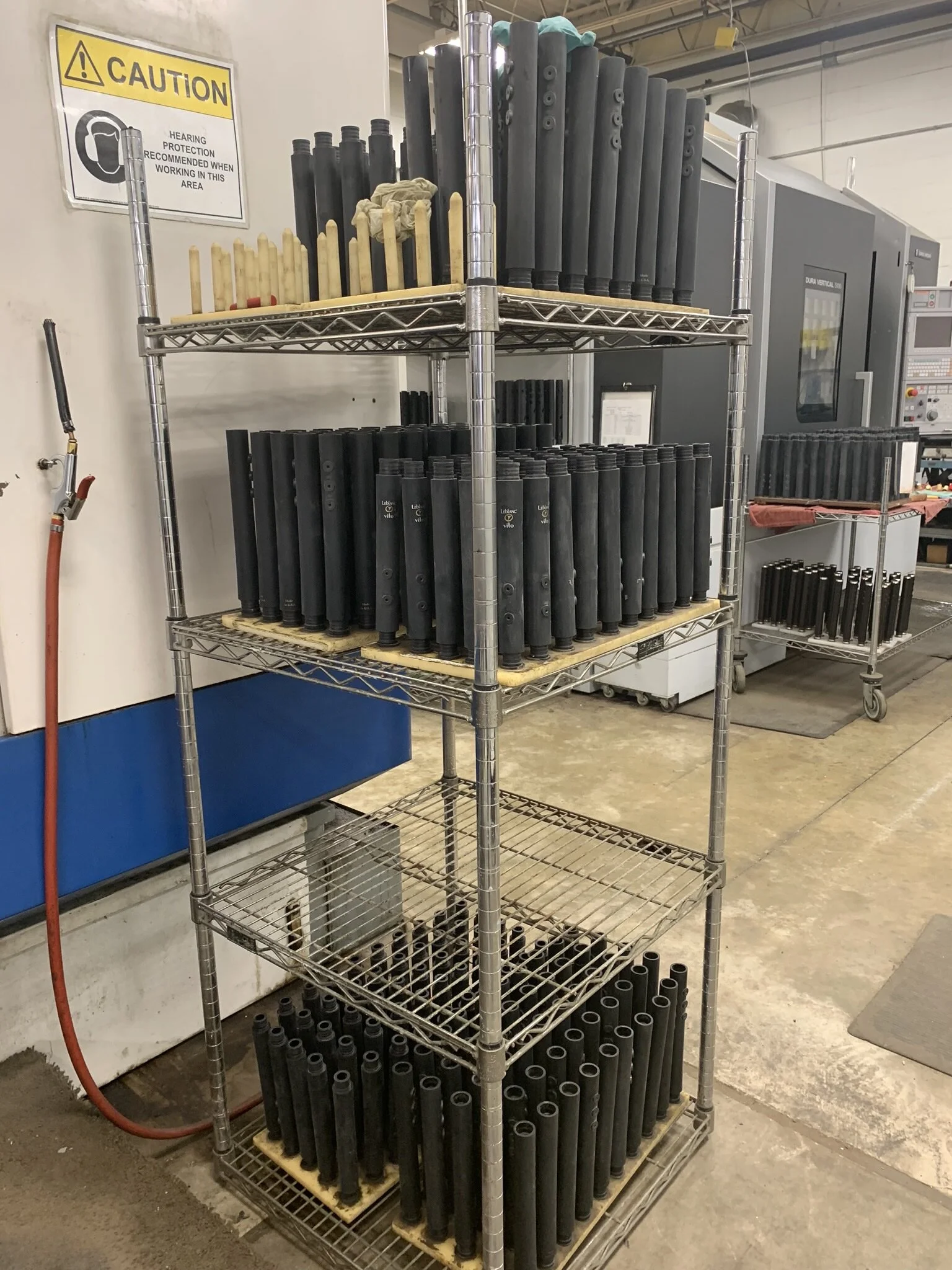 Plastic joints after they have come through the water-cooled CNC process.