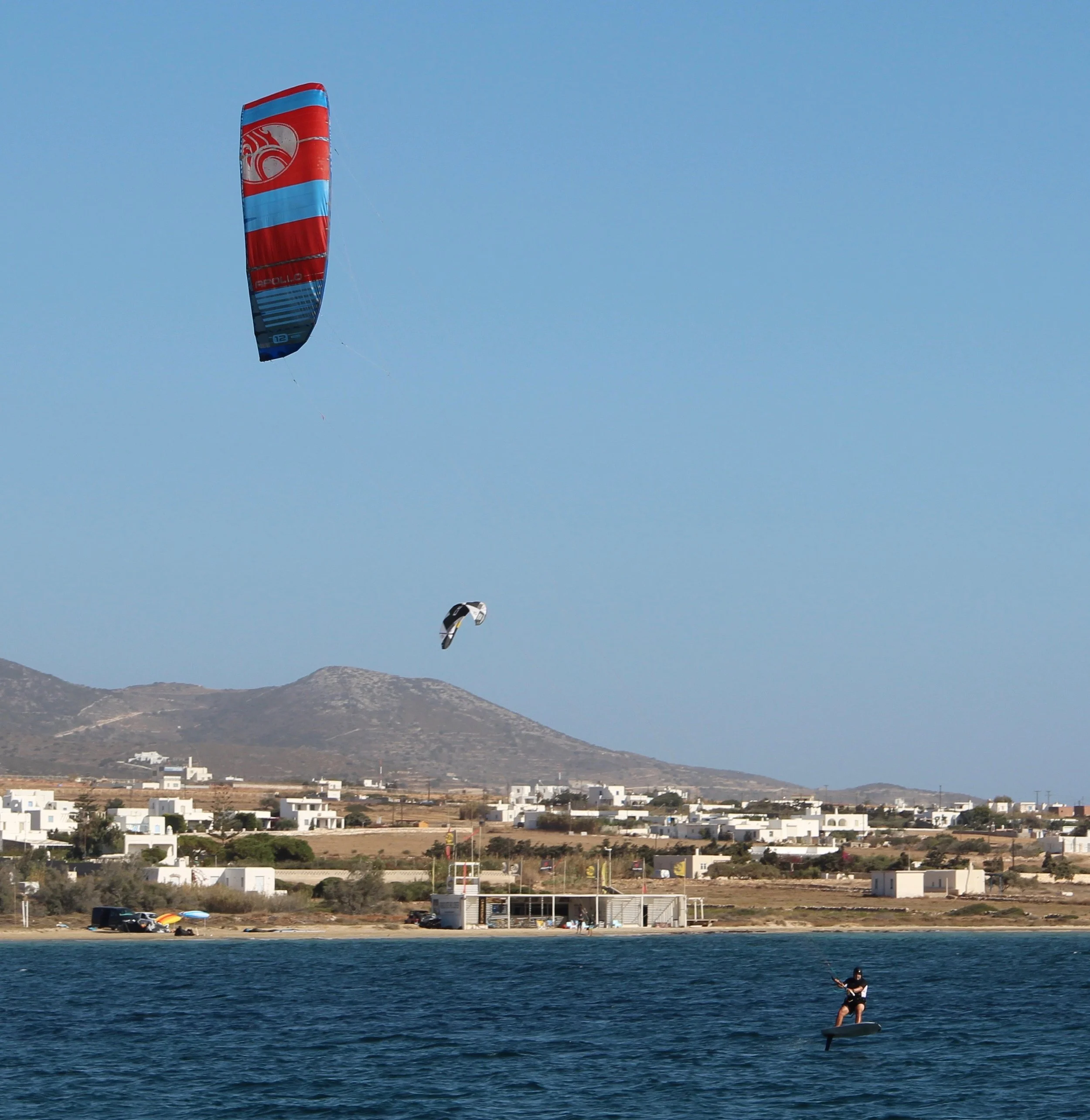 Bret kitesurfing in the channel between Paros and Antiparos