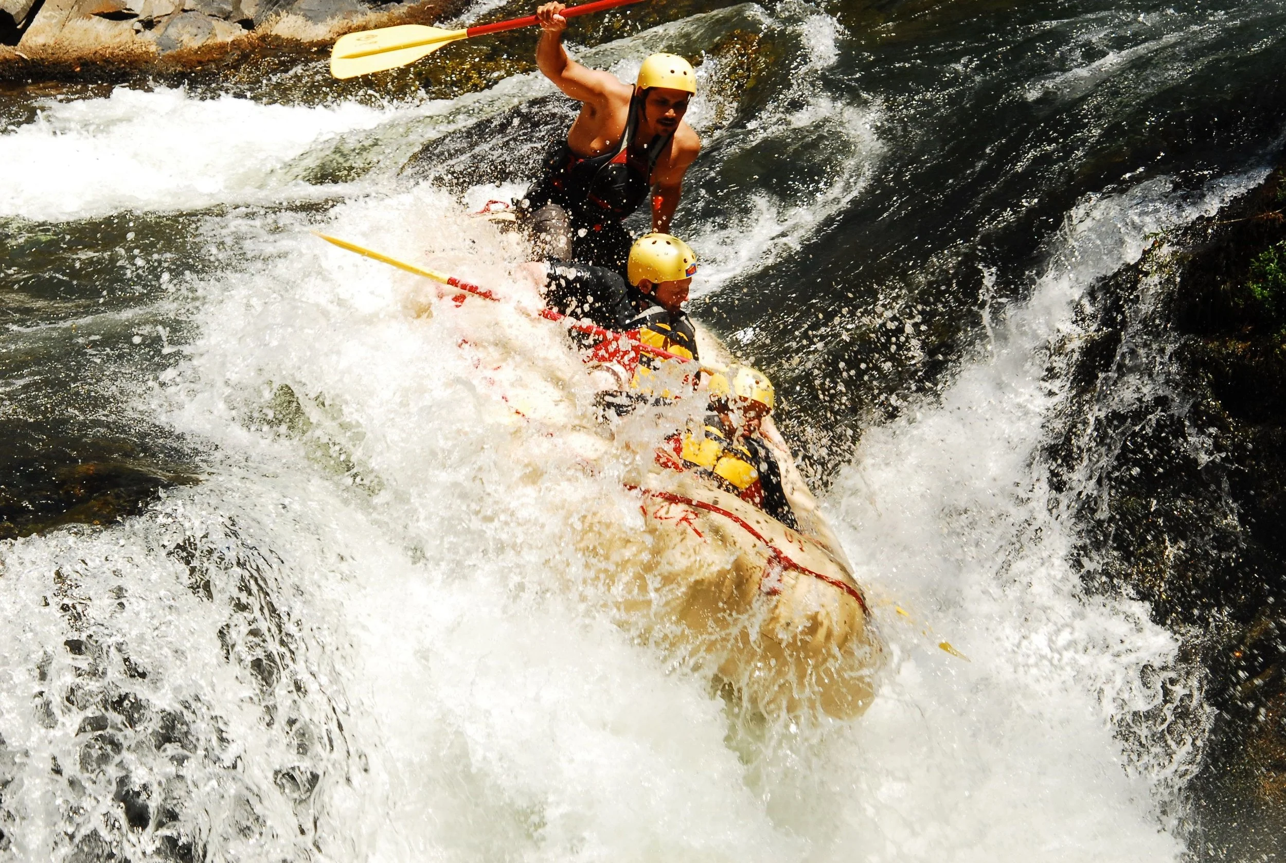 The 12 foot drop - and for this one I chose to get off beforehand and climb over the rocks to meet Bret and Sebastian on the other side. Yes chicken, I know, but they did capsize when they hit the bottom so while I am sure it was exciting I was happy to be on the rocks laughing.