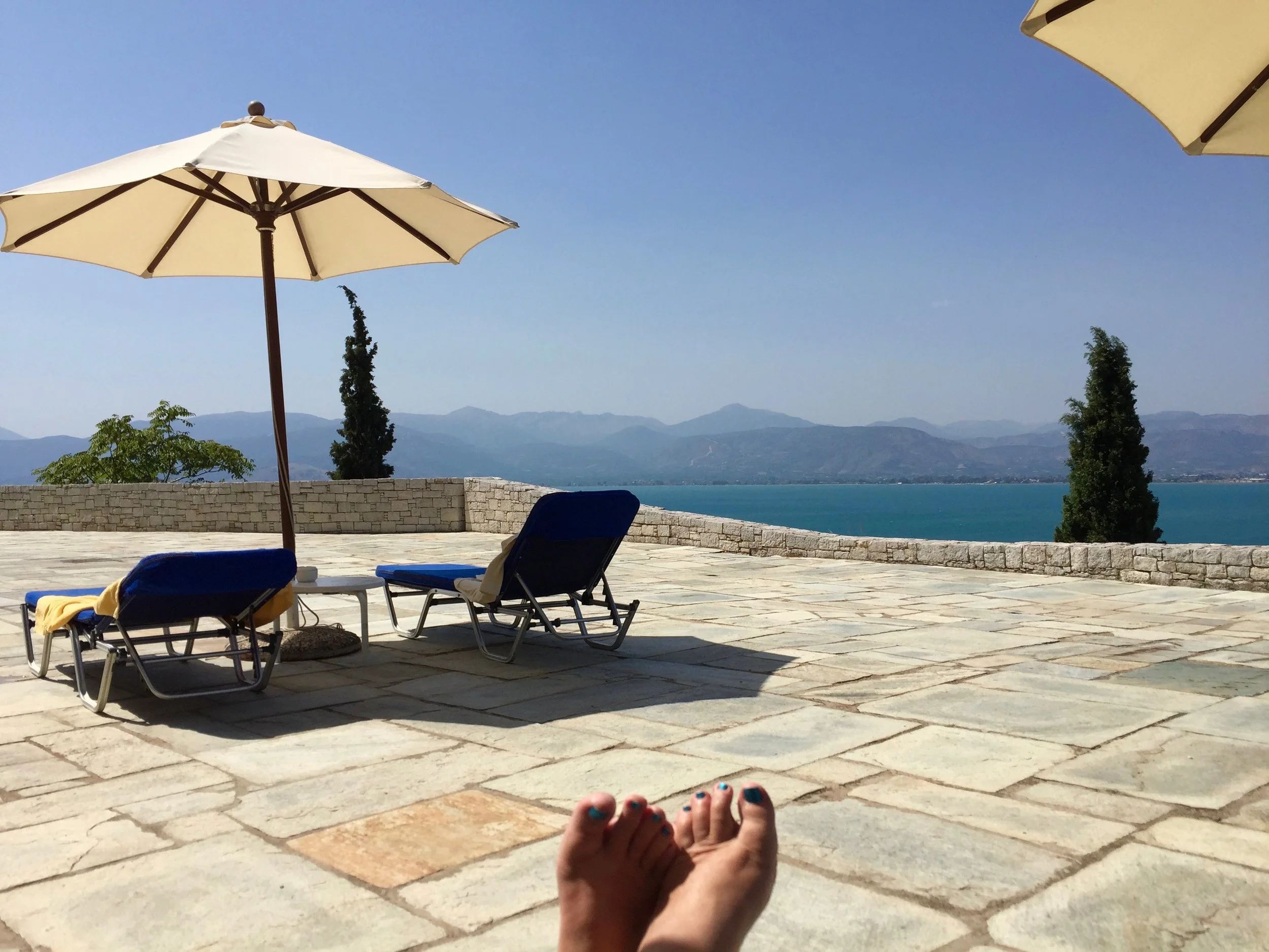 By the hotel pool, built into the walls of the Crusader castle above the town
