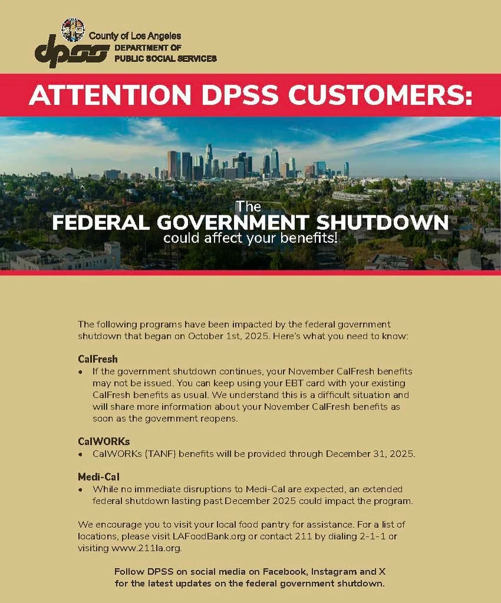 The federal shutdown may delay CalFresh, CalWORKs, and Medi-Cal benefits.
Claremont Canopy is here to help families access food and emergency financial assistance while we navigate this time together. ❤️
If you’d like to help, donations make