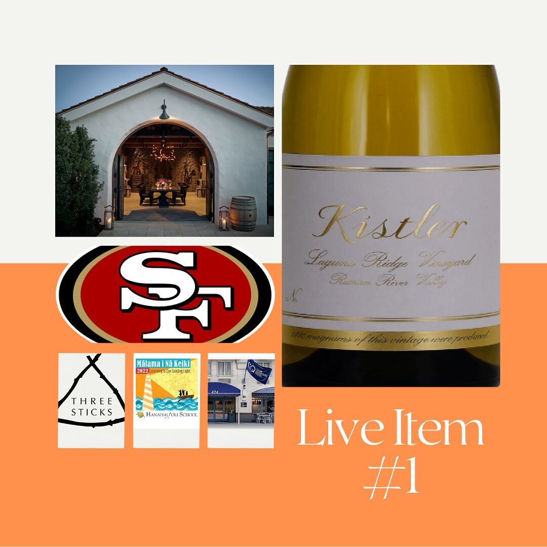 📣YOU WON'T WANT TO MISS THESE LIVE AUCTION ITEMS! 🤩

LIVE #1: Strike Gold with the 49ers in Cali!
LIVE #2: Luxe North Shore Getaway
LIVE #3: Keiki Campus Cookout

TUNE IN to the auction site (https://hs2022.ggo.bid/) for more information on our thr