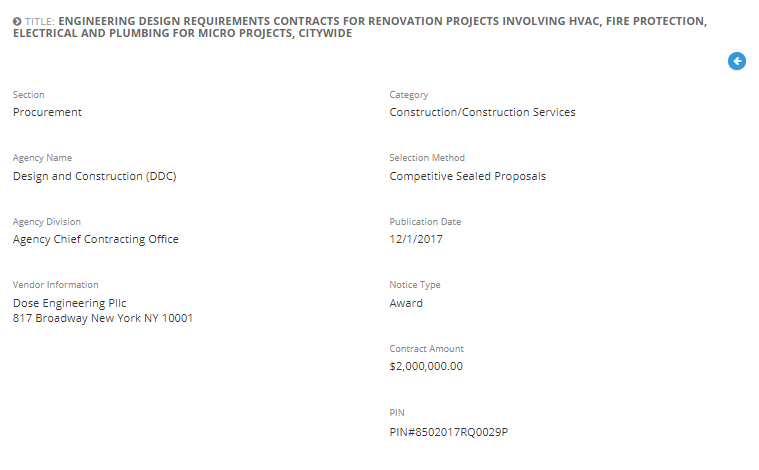 Dose Engineering PLLC awarded with the Engineering Design Requirements Contracts for Renovation Projects.