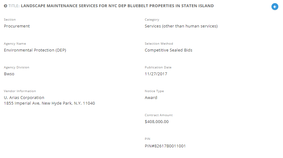 U. Arias Corporation was awarded with the Landscape Maintenance Services for NYC DEP Bluebelt Properties in Staten Island.