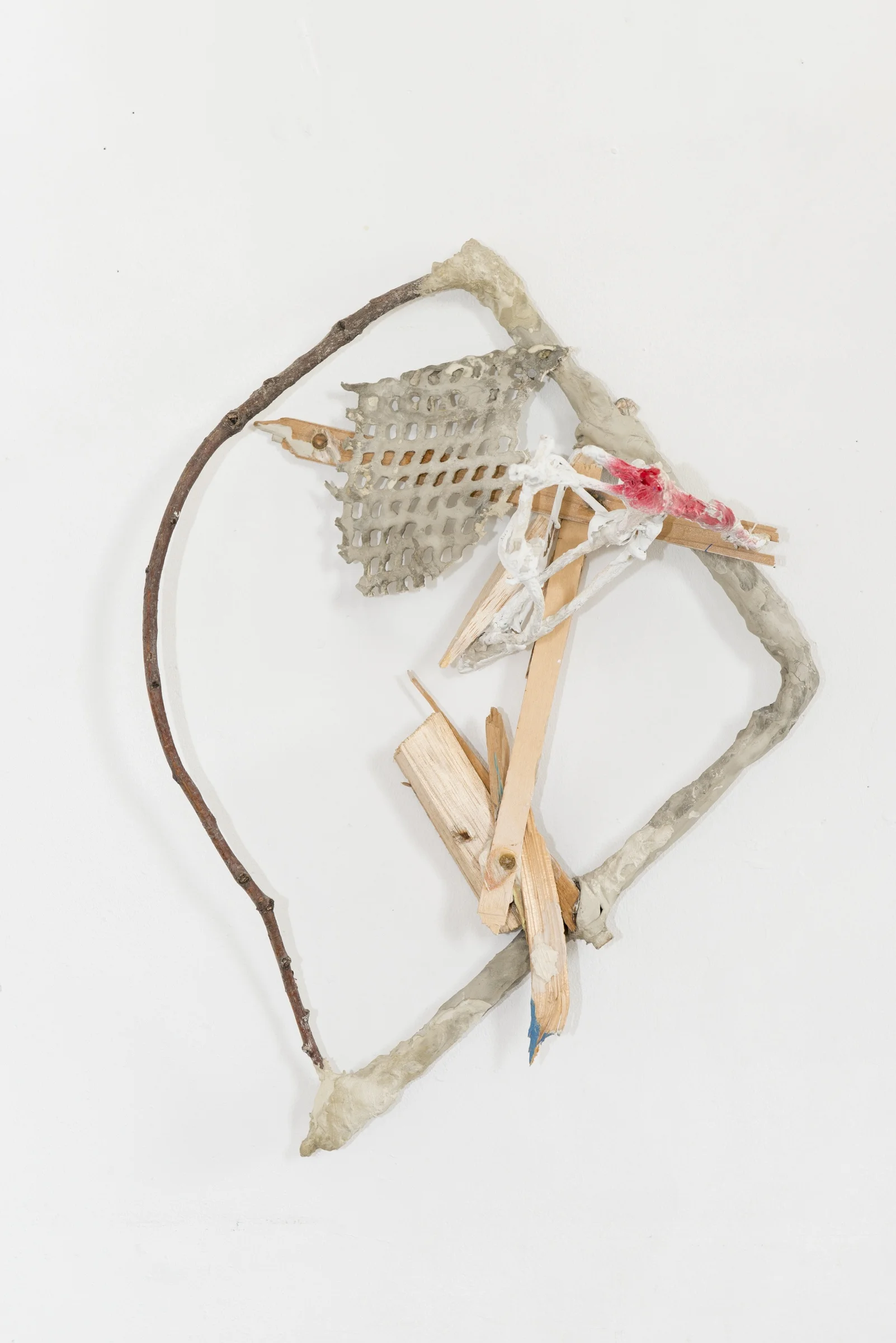 Wishbone 16" x 12" x 7" handmade paper, wire, branch, wood, water putty, acrylic paint, 2013