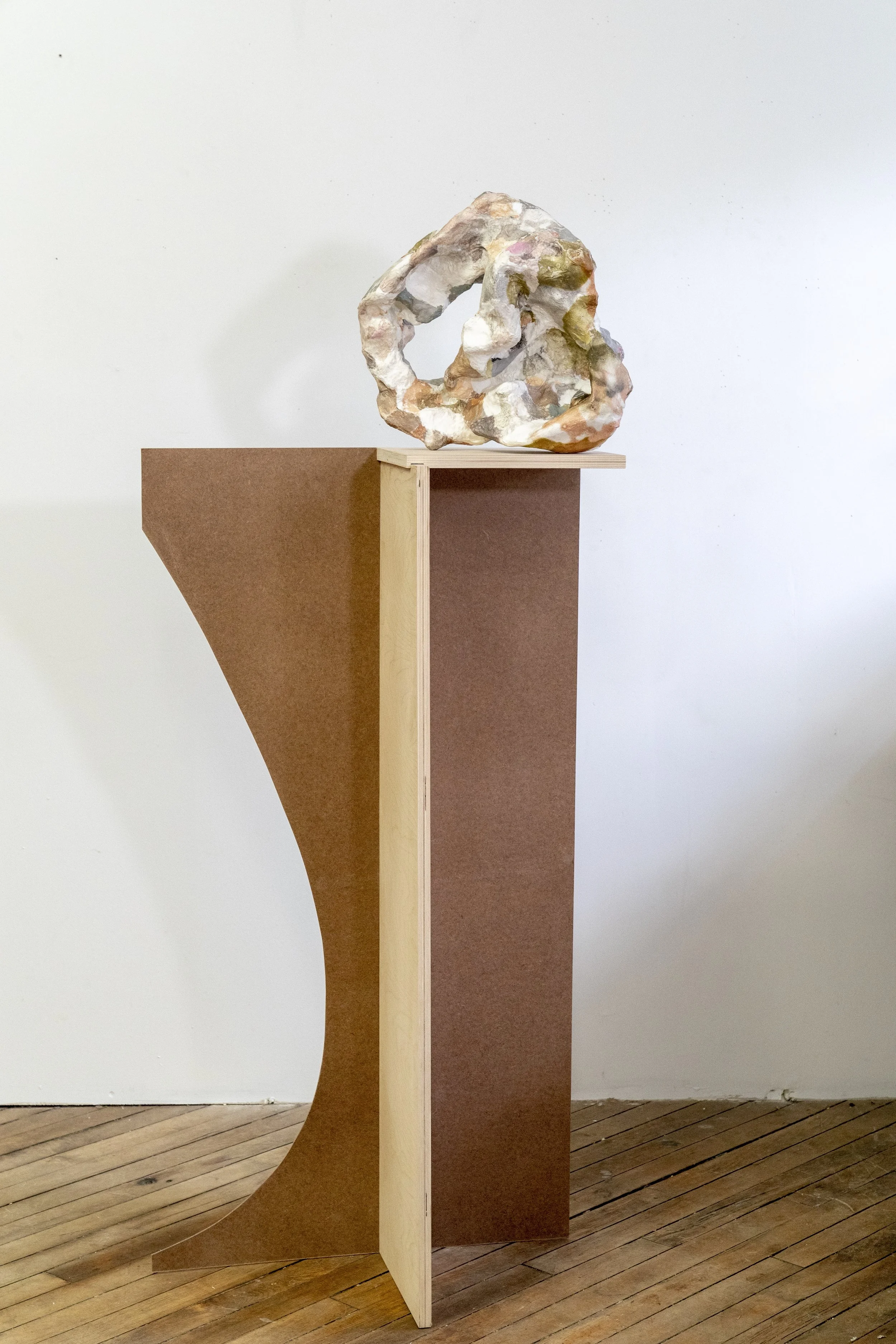 Dromos 62" x 25" x 19" handmade paper, paper mache,wood, 2019