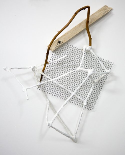 Undertow 18" x 20" x 6" handmade paper, wire, wire mesh, wood, branch, 2015