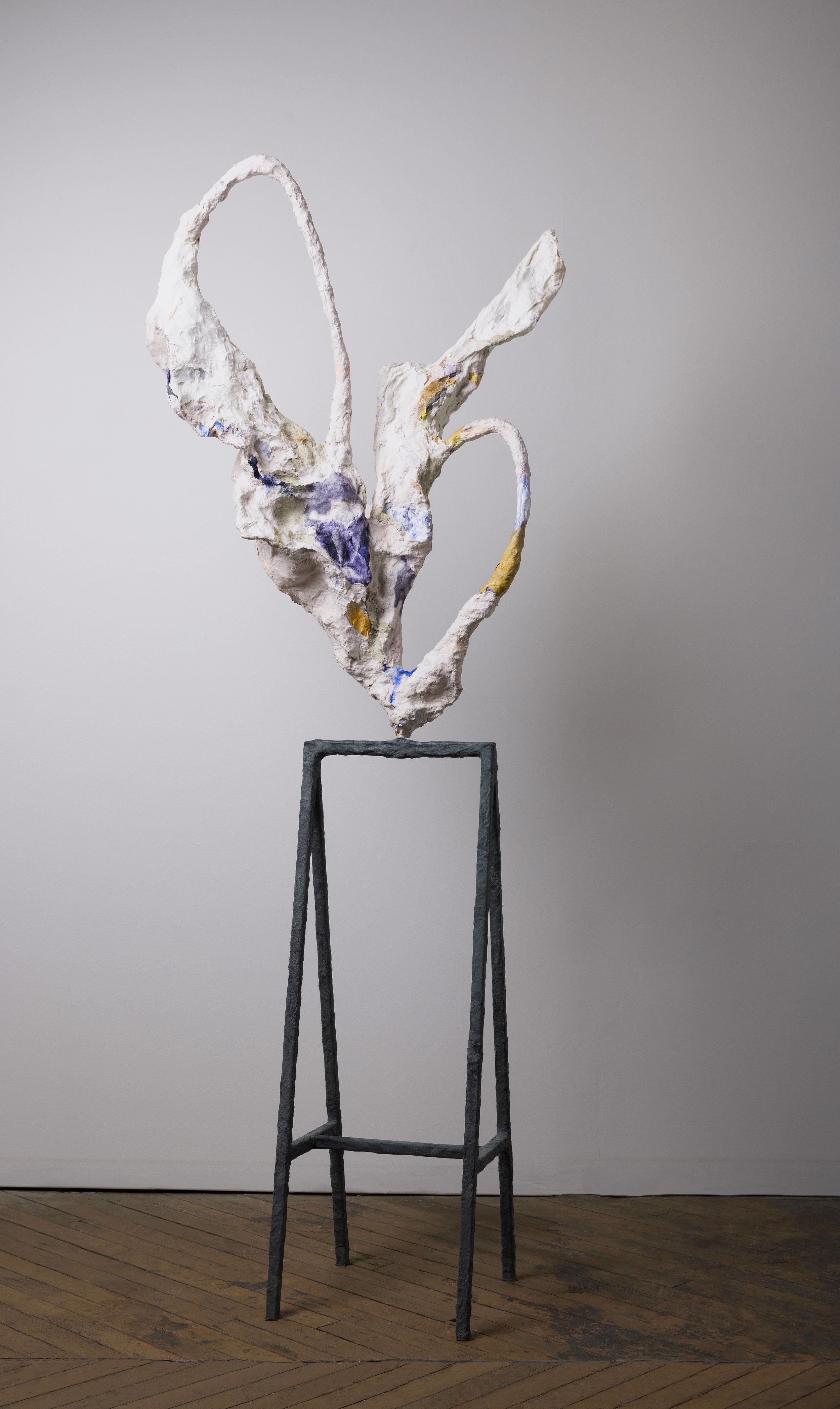Enter Stone Like Water 85" x 25" x 17" handmade paper, pulp paint, paper mache, steel, 2024
