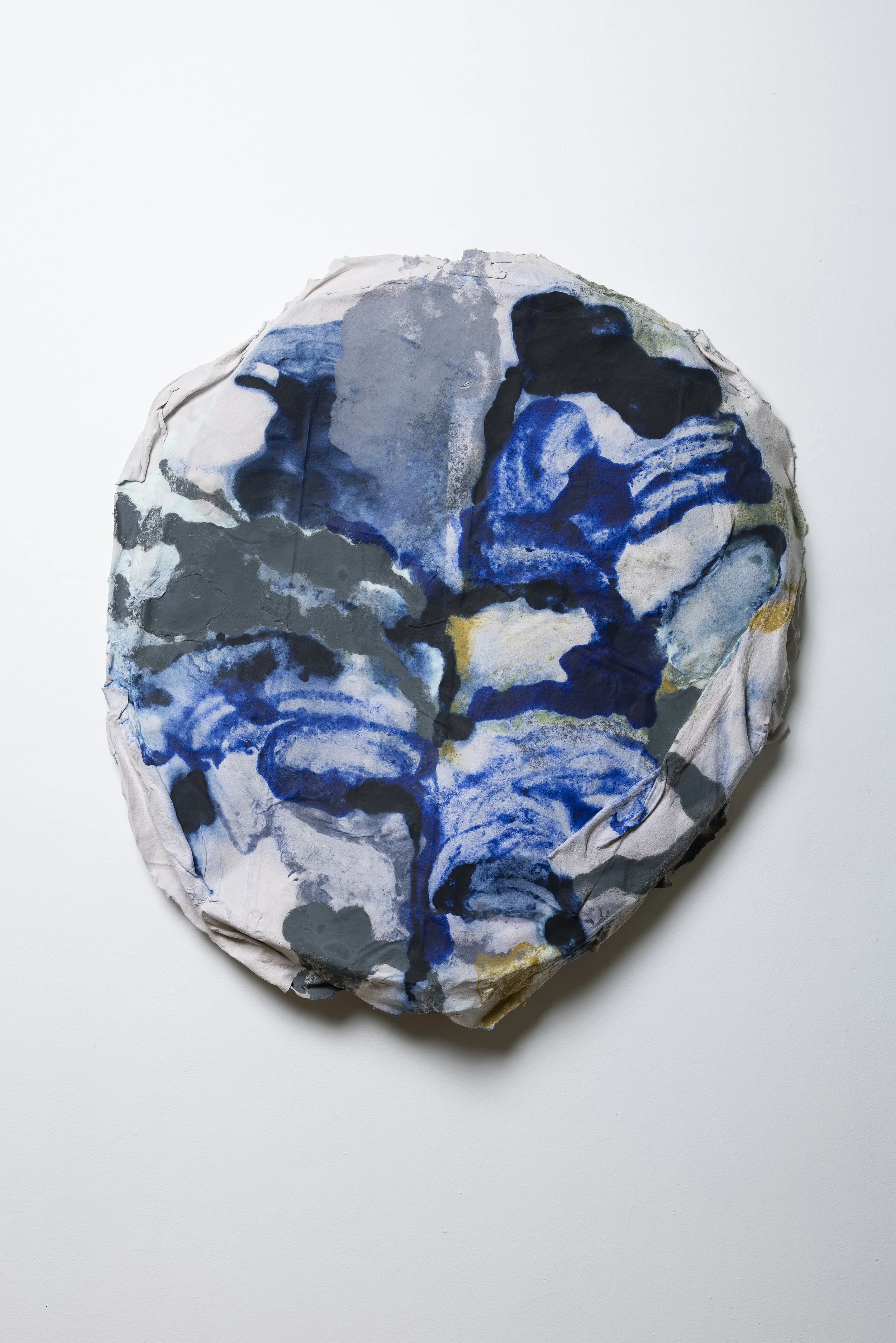 Handful of Dust 40” x 36” x 4” handmade paper, pulp paint, 2025