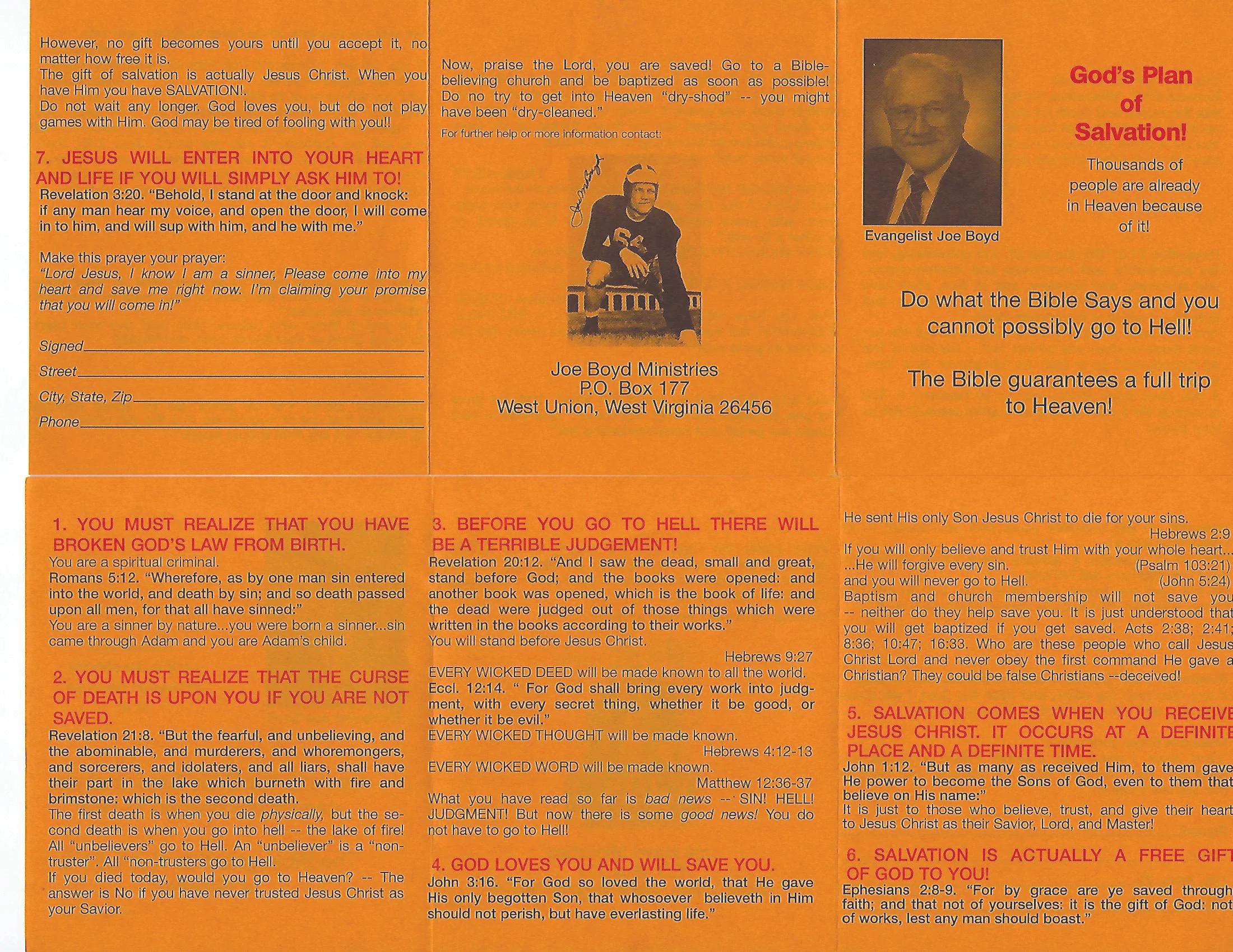Dr. Boyd's famous "Yellow Tract" Thousands were saved as a result of this simple tract. 