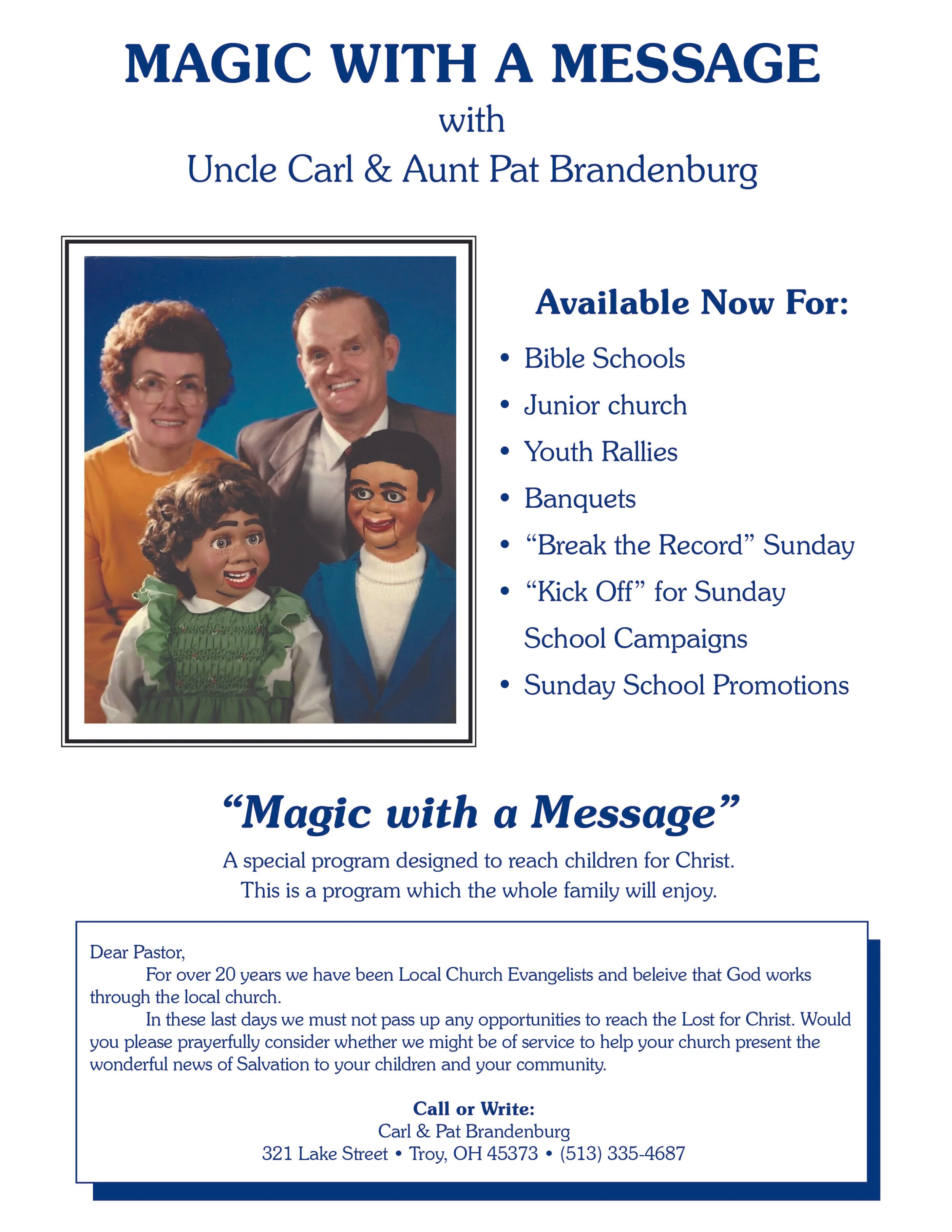 Dad’s ministry promotion flyer to pastor’s from the 1980’s & 1990’s.