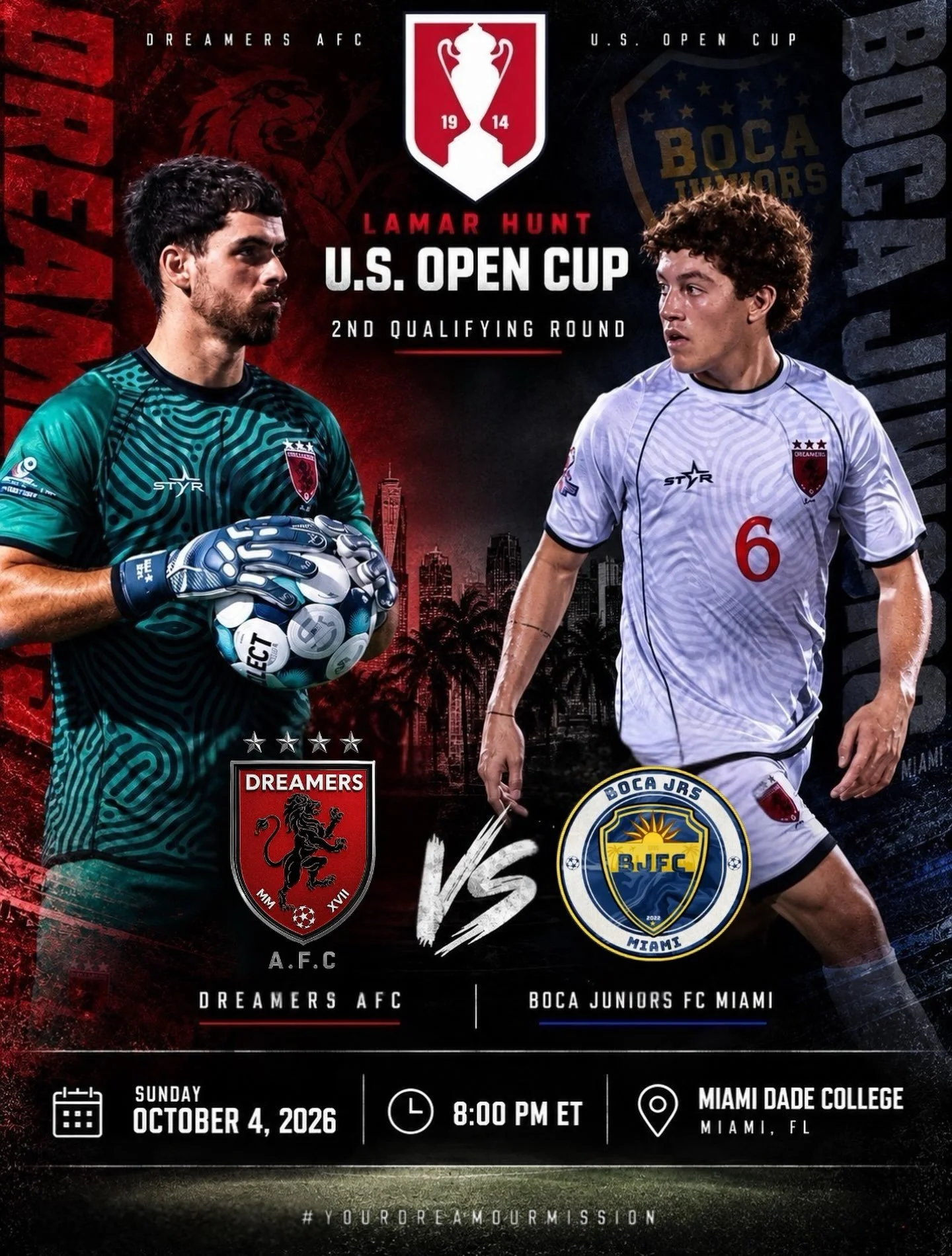 🔥𝐓𝐇𝐄 𝐒𝐓𝐀𝐆𝐄 𝐈𝐒 𝐒𝐄𝐓🔥

𝐓𝐡𝐞 𝐫𝐨𝐚𝐝 𝐭𝐨 𝐭𝐡𝐞 𝐋𝐚𝐦𝐚𝐫 𝐇𝐮𝐧𝐭 𝐎𝐩𝐞𝐧 𝐂𝐮𝐩 𝐬𝐭𝐚𝐫𝐭𝐬 𝐧𝐨𝐰!

𝐒𝐄𝐂𝐎𝐍𝐃 𝐐𝐔𝐀𝐋𝐈𝐅𝐘𝐈𝐍𝐆 𝐑𝐎𝐔𝐍𝐃
𝐃𝐫𝐞𝐚𝐦𝐞𝐫𝐬 𝐀𝐅𝐂 🆚 𝐁𝐨𝐜𝐚 𝐉𝐫𝐬 𝐌𝐢𝐚𝐦𝐢 𝐅𝐂

🕗 𝟖:𝟎𝟎 𝐏𝐌 𝐄𝐓
📍 