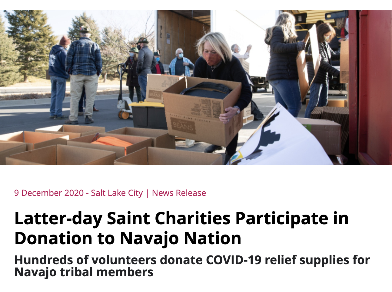 Latter-day Saint Charities Participate in Donation to Navajo Nation  