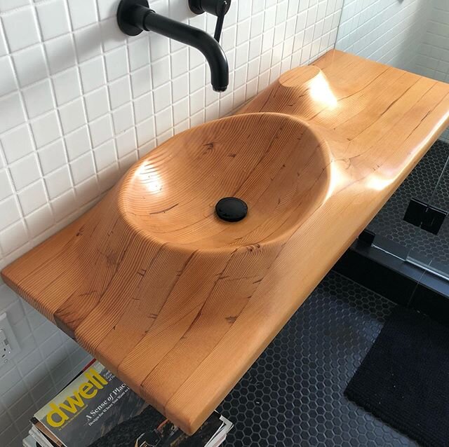 Fun little home project that took waaayyyyy too long but with the downtime finally wrapped it up. The Doug fir used for the sink came from the ceiling joists we removed during a remodel a few years back. The house was originally built in 1942 so afte