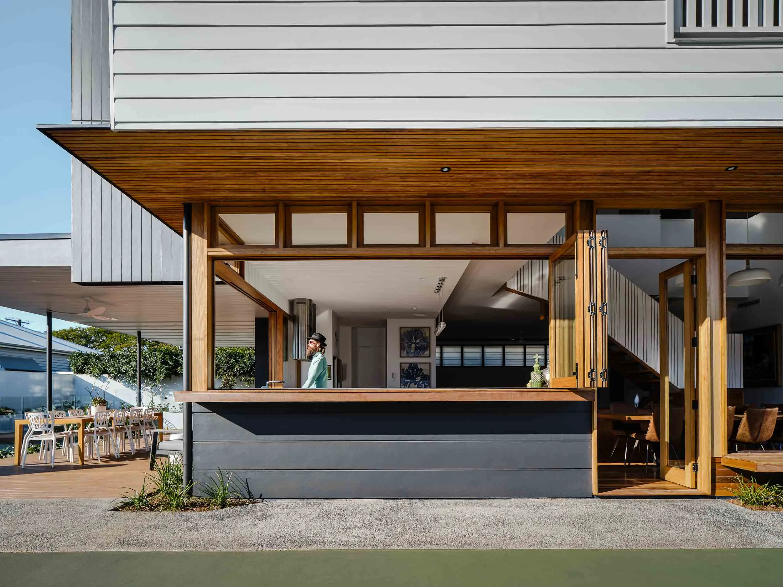 The kitchen dining area opens to the pool and tennis court and functions as ‘The Centre Court”