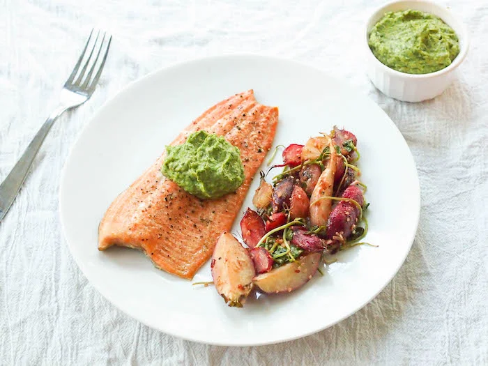 Cedar Plank Trout with Ginger Mashed Avocado